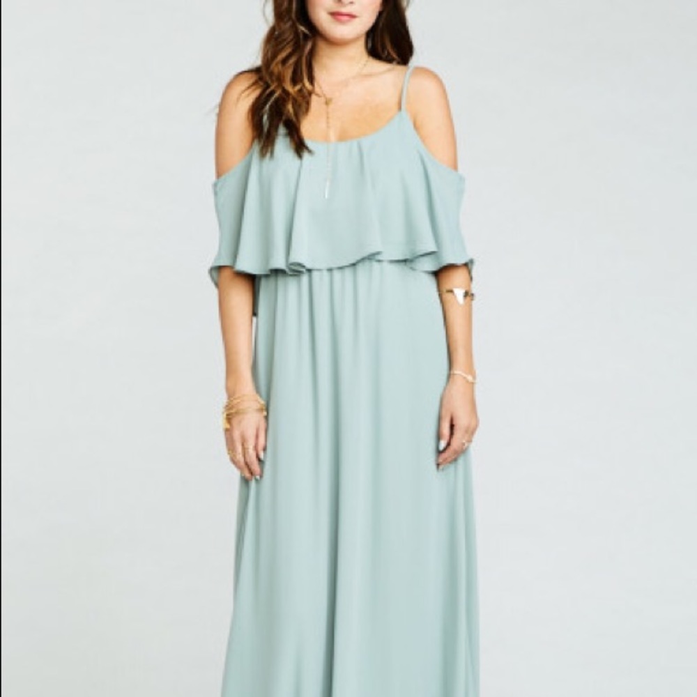 Caitlin Ruffle Maxi Dress | Silver Sage Crisp XXS